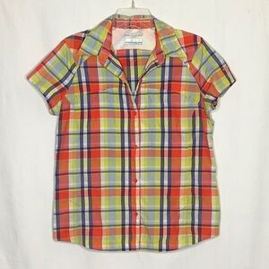Columbia Omni-Shade Sun Protection Plaid Short Sleeve Button Down Shirt Size L